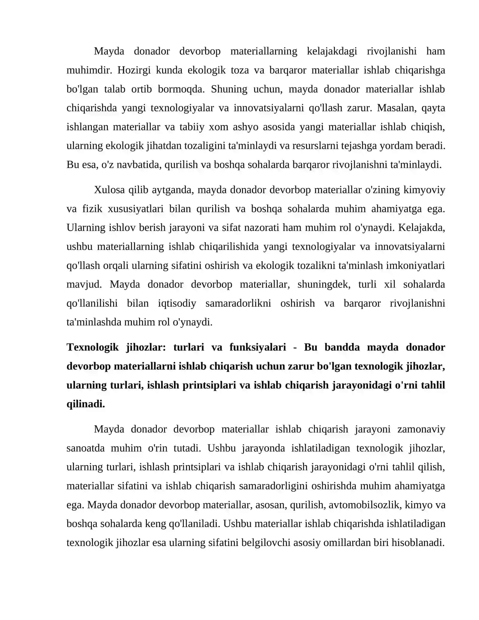 Mayda donador devorbop materiallarni ishlab chiqarish uchun texnologik jihozlar. 4