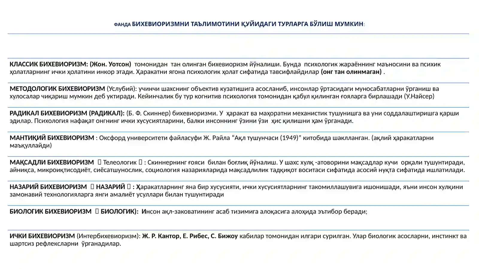 БИХЕВИОРИЗМ ТАЪЛИМОТИ 4