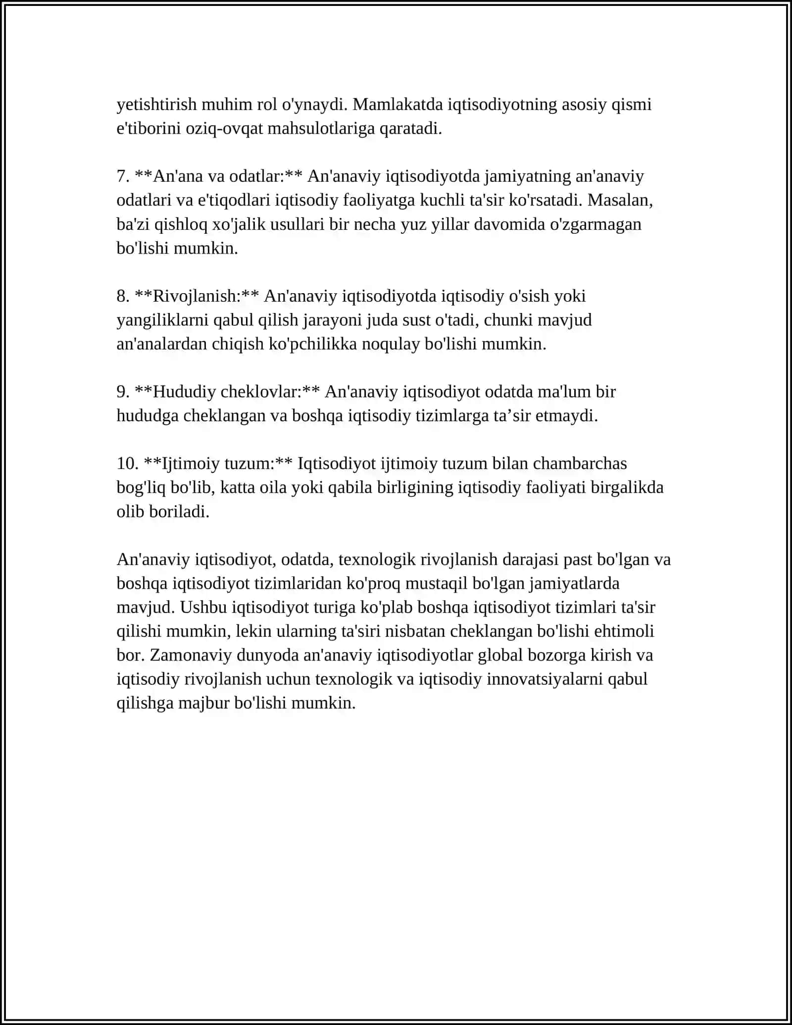 AN'ANAVIY IQTISODIYOT HAQIDA TO'LIQ MA'LUMOT 4