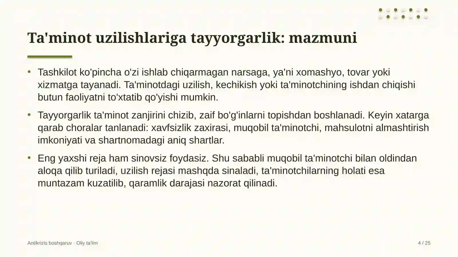 Antikrizis Boshqaruv · Oliy Ta'limesi 4