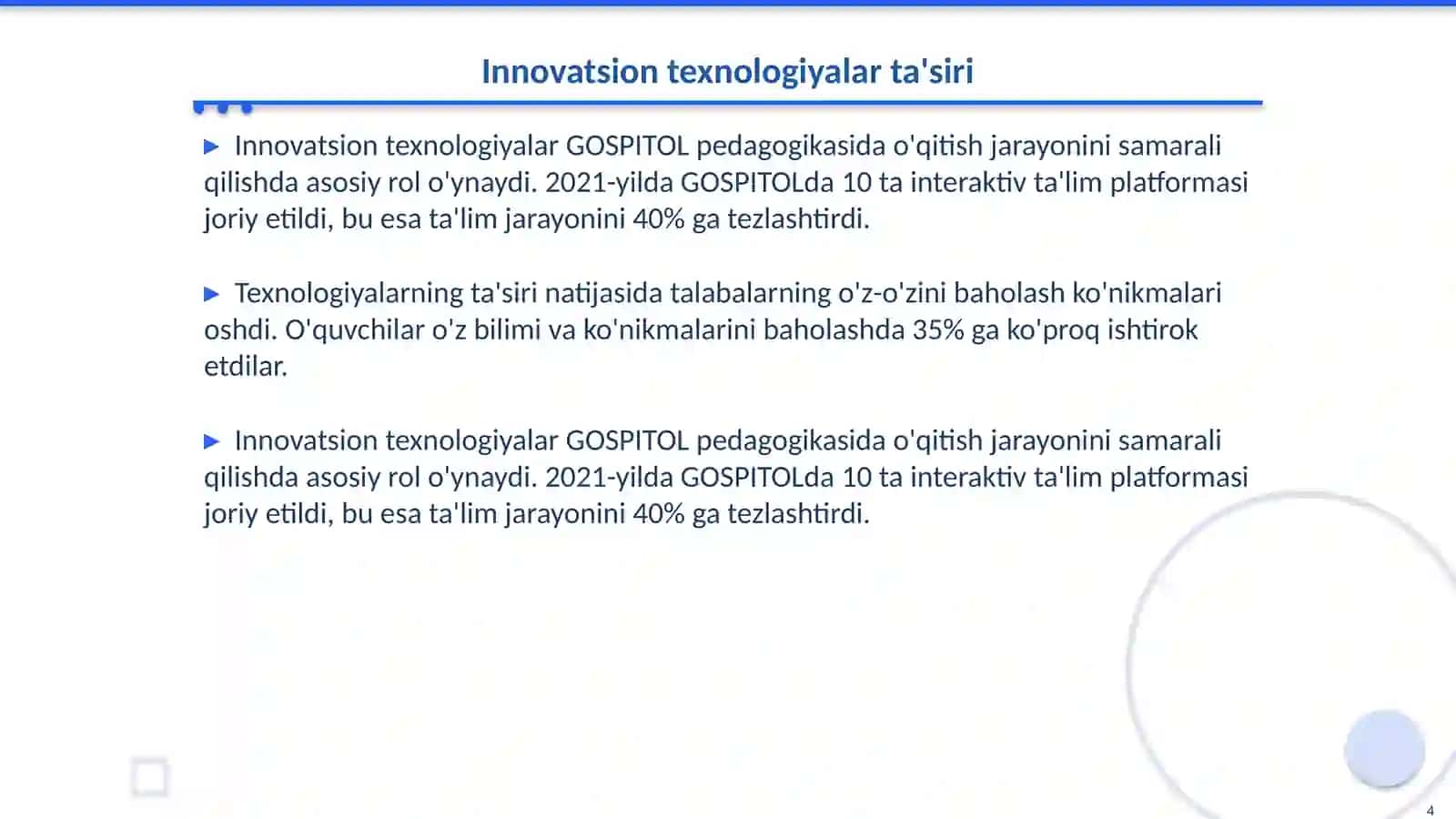 GOSPITOL PEDAGOGIKADA INNOVATSION RIVOJLANISH YOʻNALISHLARI 4