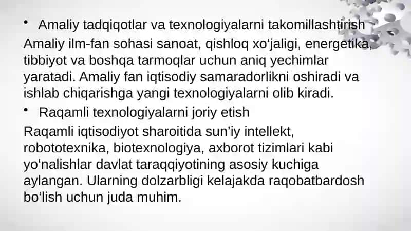 Ilm fan rivojining ustuvor vazifalari 4
