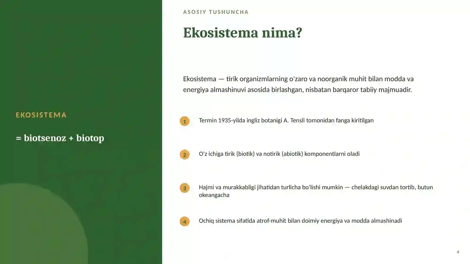 Hayotning ekosistema darajasi xususiyatlari 4