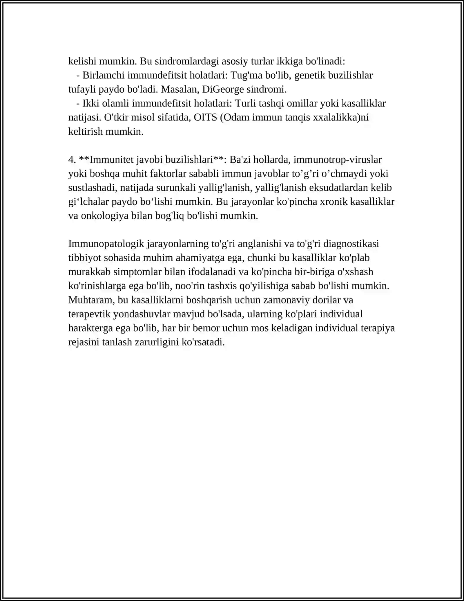IMMUNOPATOLOGIK JARAYONLAR. BIRLAMCHI VA IKKILAMCHI IMMUNOGENEZ BUZILISHINI MORFOLOGIYASI 4
