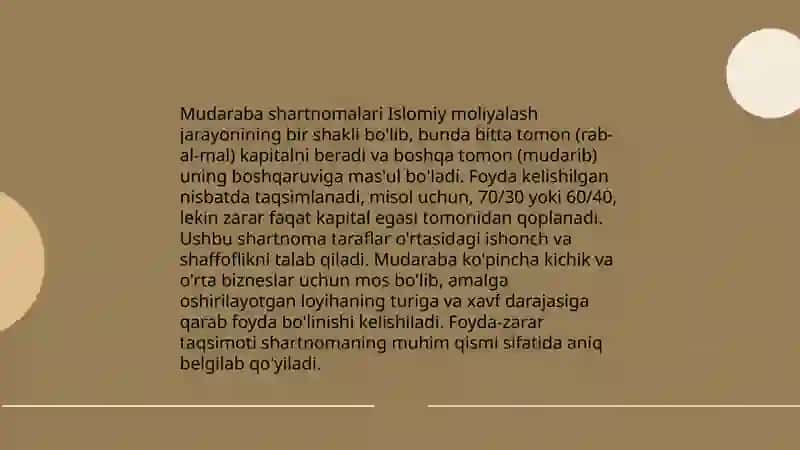 Islomiy moliyalashtirish shartnomalarida foyda va zarar taqsimotini belgilash va islom bank standartlarida foyda va zarar taqsimotiga doir qoidalar 4
