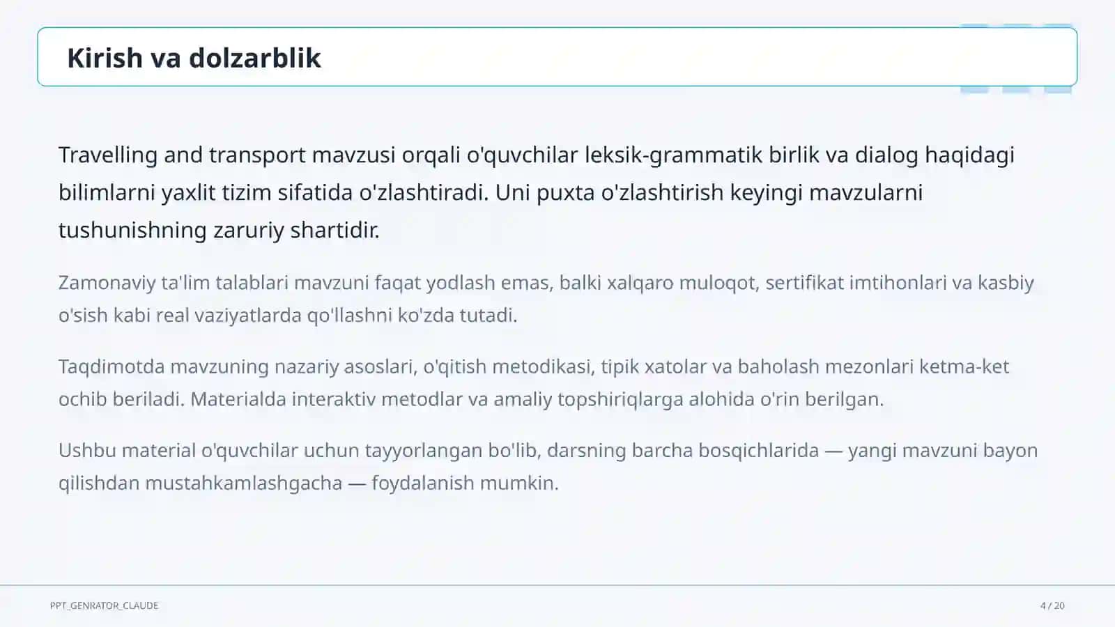 Travelling and transport (6-sinf) 4