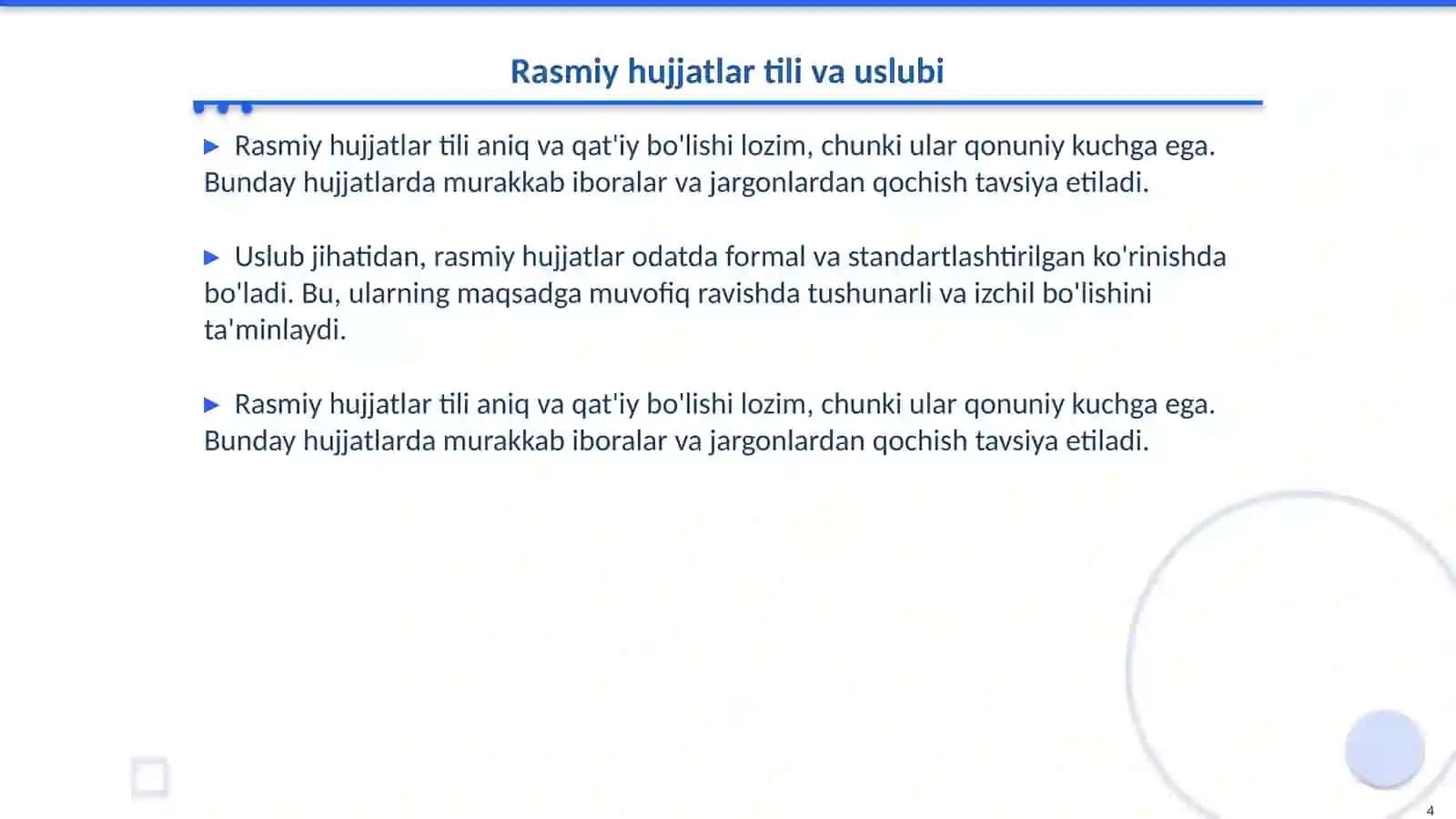 Buyruq hujjatini rasmiylashtirishda Til va uslub masalalari 4