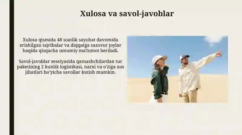 Buxorodagi oasis desert dam olish maskaniga 2 kunlik sayohat tur paket 4