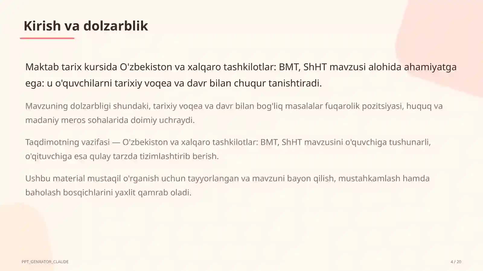 O'zbekiston va xalqaro tashkilotlar: BMT, ShHT (11-sinf) 4