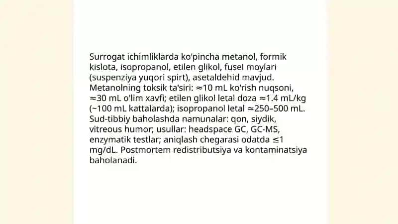 Etil spirtining surrogatlari bilan zaharlanish hollarida sud-tibbiy ekspertiza 4