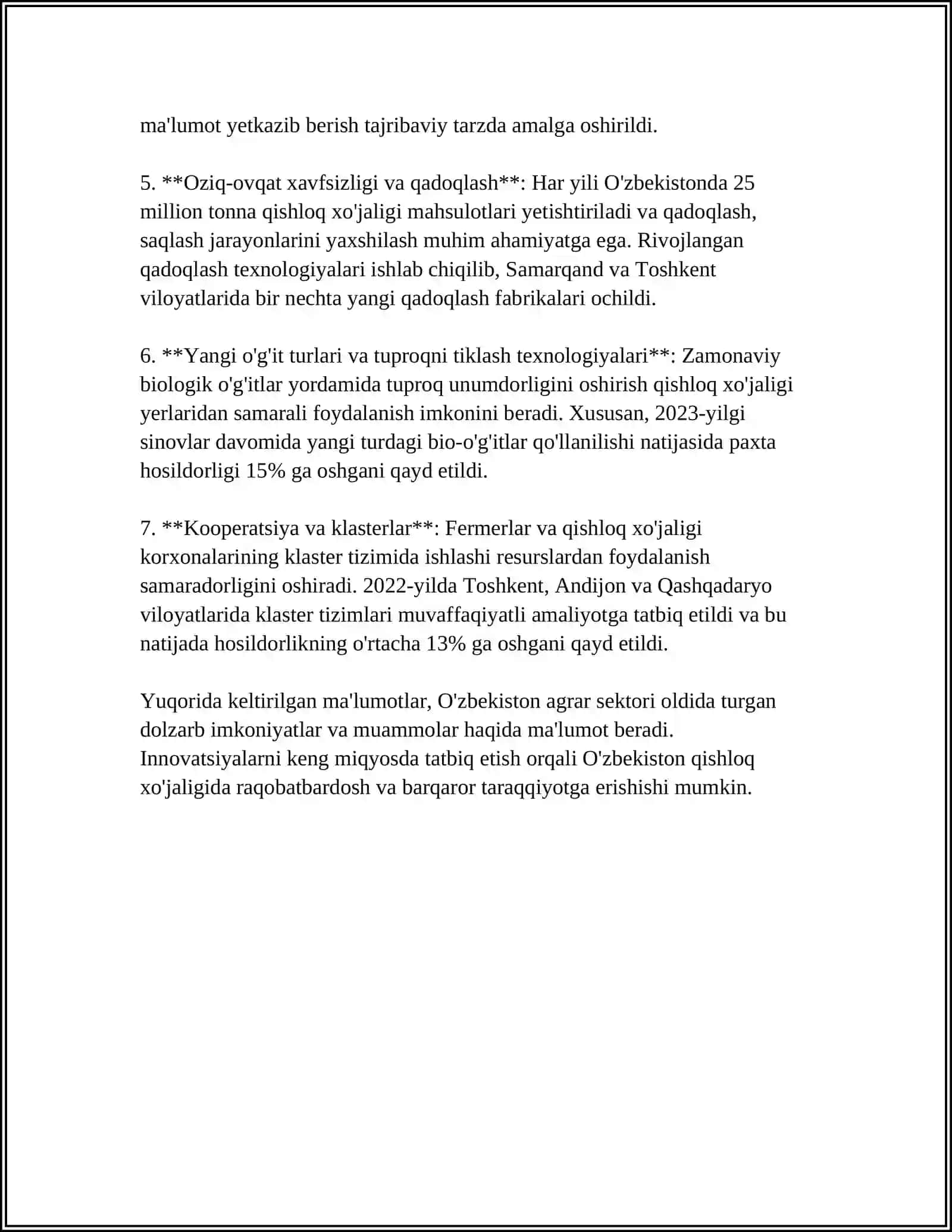 AGRAR SOHANING OʻZBEKISTON RESPUBLIKASINING YAIMDAGI ULUSHI 4