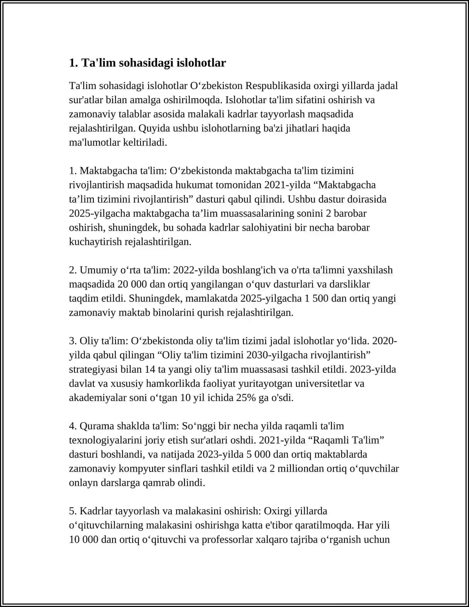 REFERAT Mavzu: O'ZBEKISTONDA IJTIMOIY SOHADAGI ISLOHATLAR 4