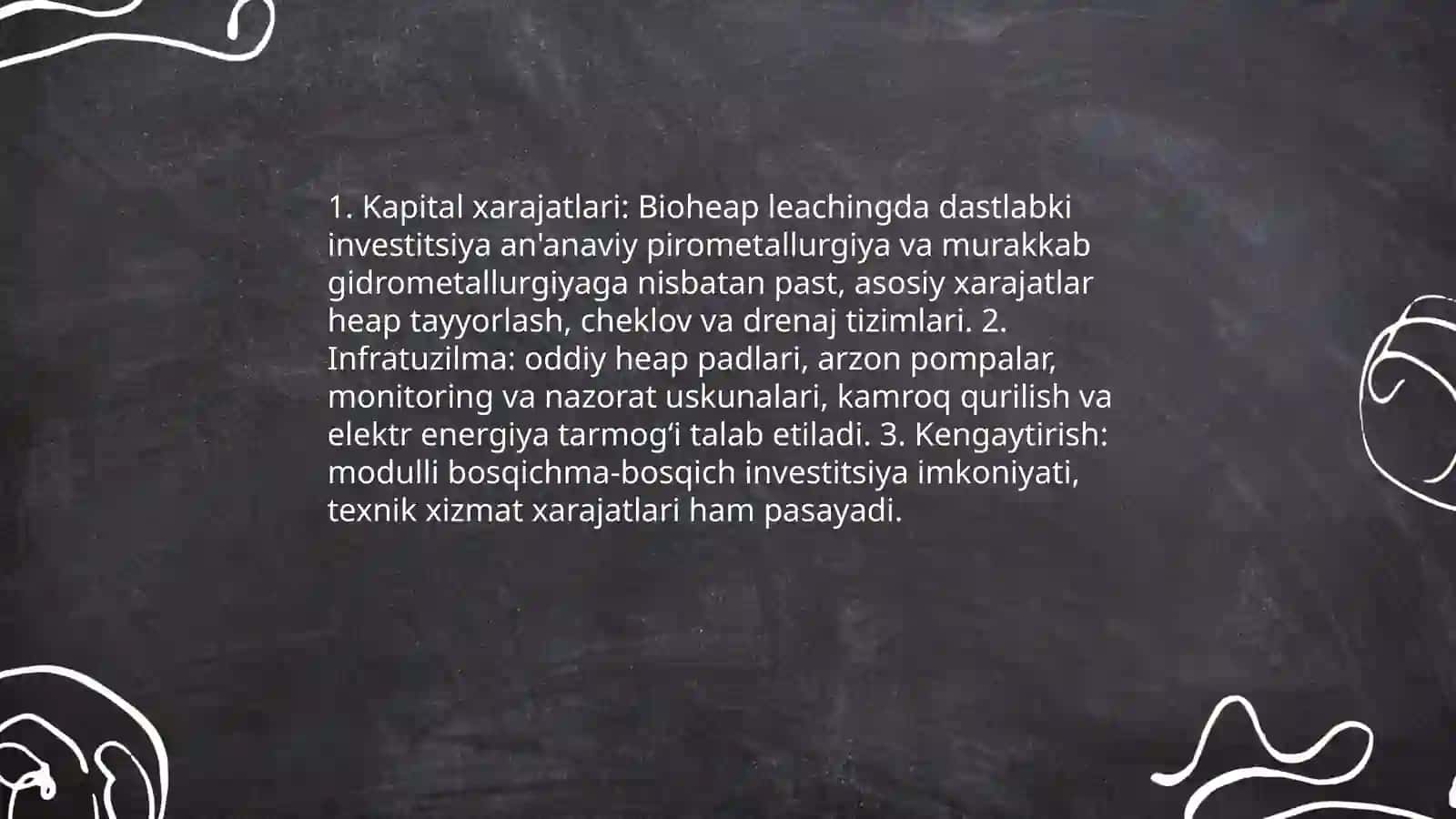 Bioquyqa usulida tanlab eritish (Bioheap leaching)texnologiyasining afzalliklari 4