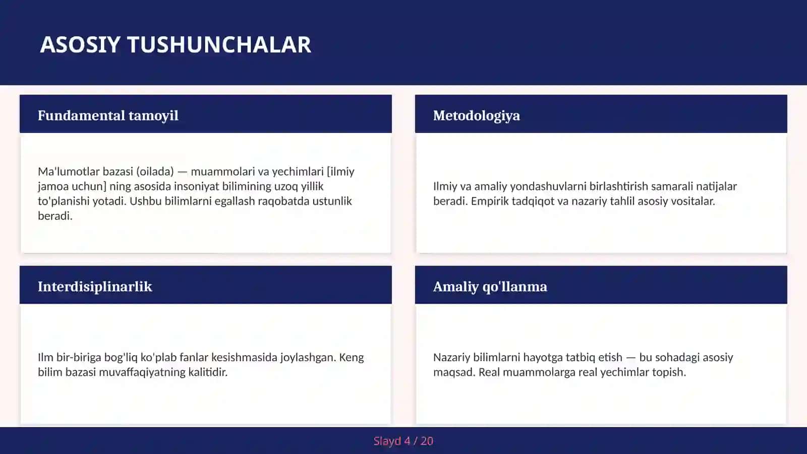 MA'LUMOTLAR BAZASI (OILADA) — MUAMMOLARI VA YECHIMLARI [ILMIY JAMOA UCHUN] 4