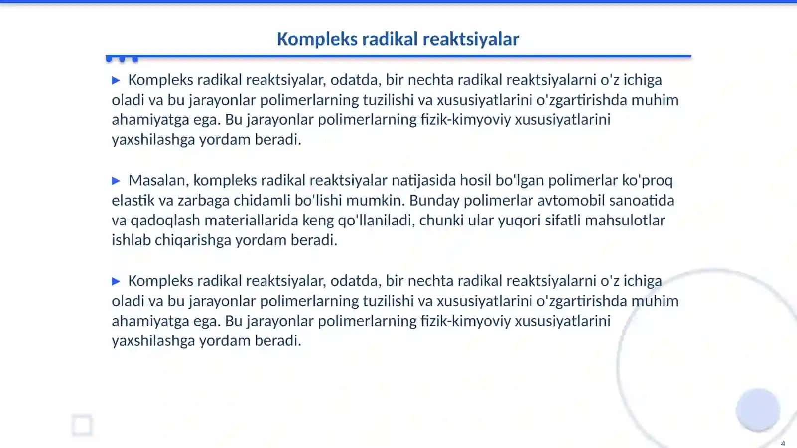 Kоmplеks rаdikаl pоlimеrlаnish rеаksiyalаri vа kinеtikаsi 4