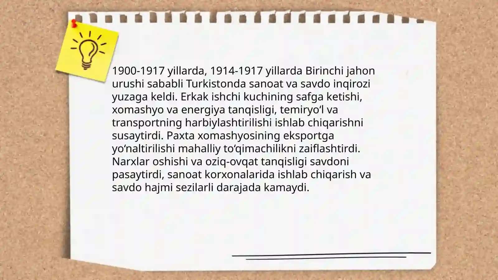 TURKISTON XX ASR BOSHLARIDA (1900-1917 YILLAR). BIRINCHI JAHON SarlavhaURUSHINING TURKISTON OʻLKASIGA TA'SIRI 4