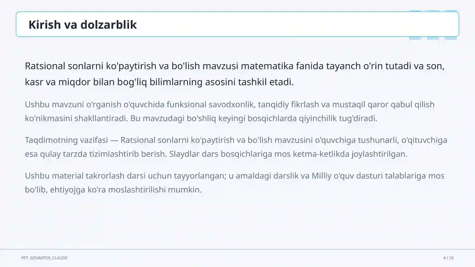 Ratsional sonlarni ko'paytirish va bo'lish (6-sinf) 4