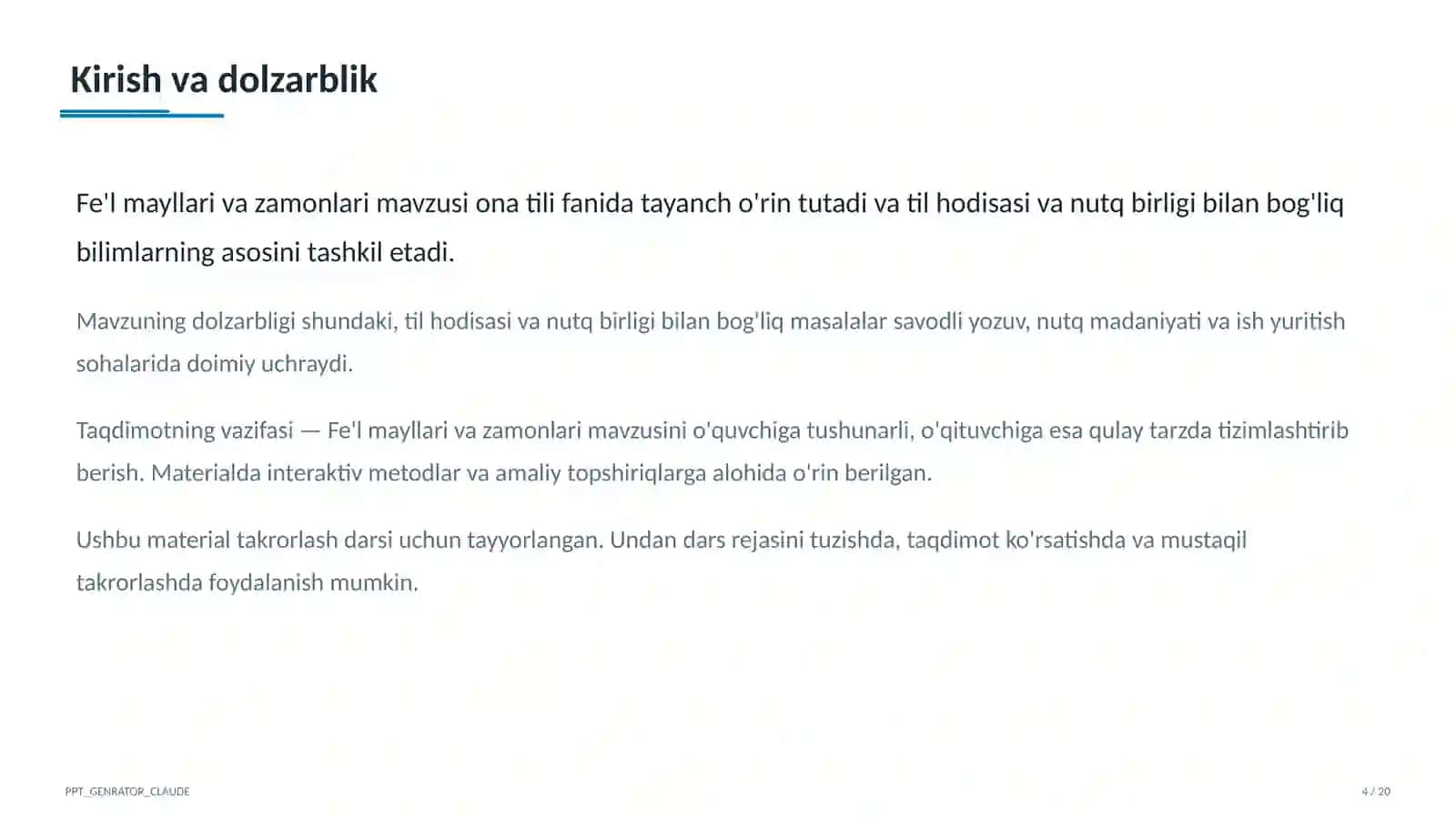 Fe'l mayllari va zamonlari (7-sinf) 4