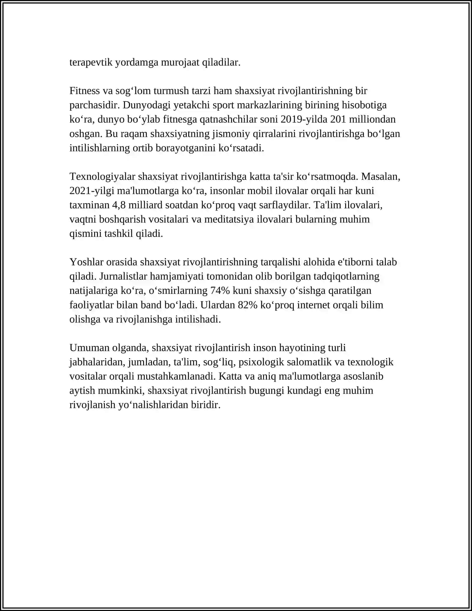 Shaxsiyat rivojlantirish 4