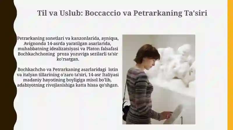 Italyan Uygʻonish adabiyotining oʻziga xos xususiyatlari: Bokachcho va Petrarka ijodi 4