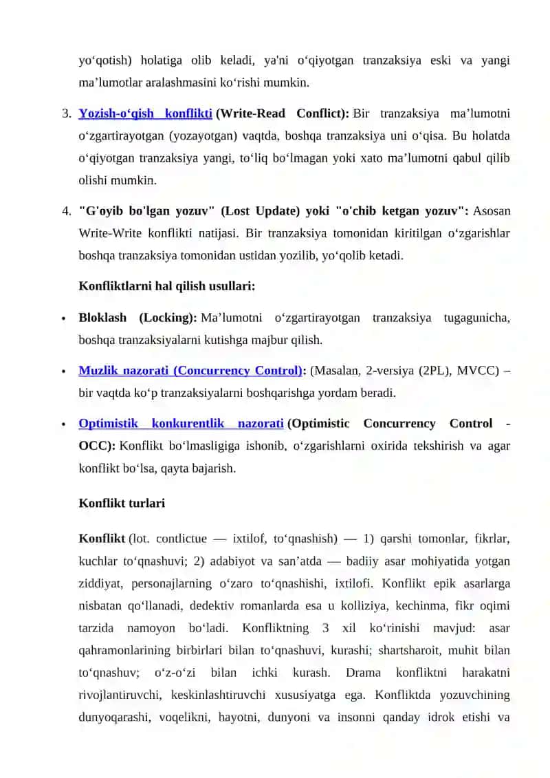 Tranzaksiyalar o'rtasidagi konfliktlarni 4
