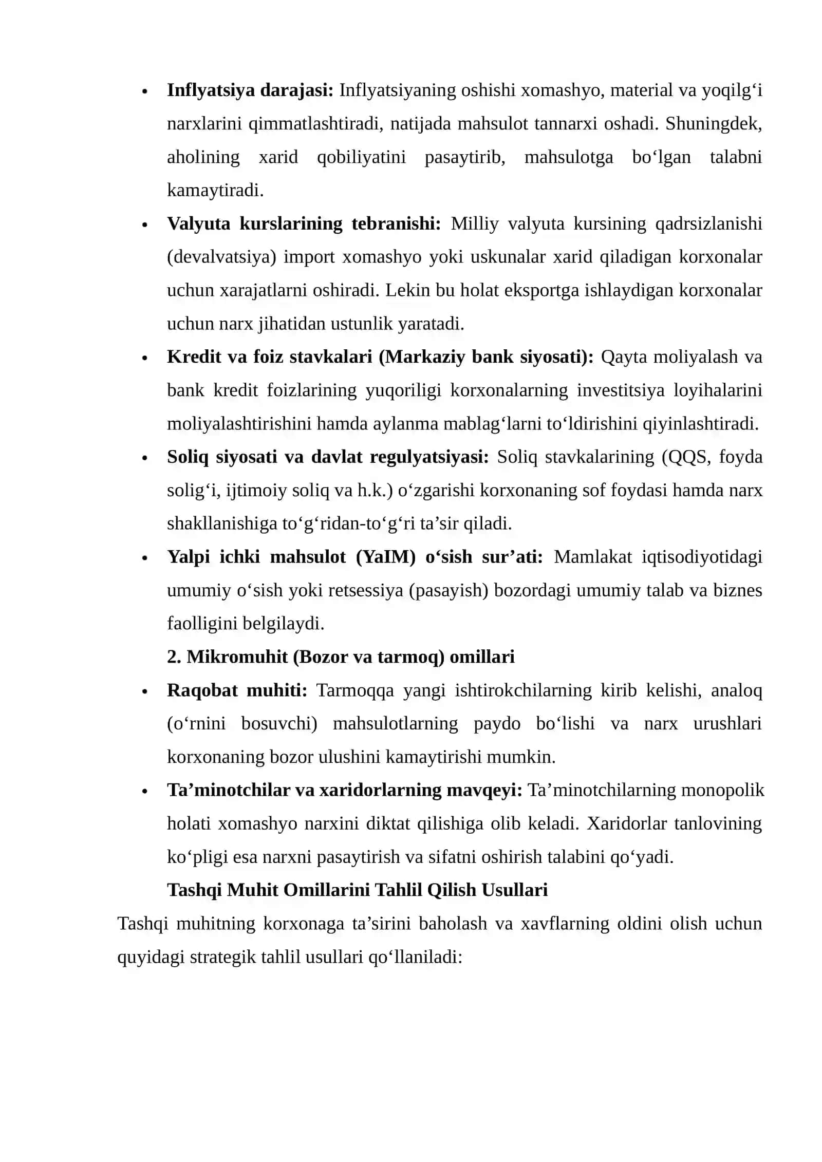Korxonaning ichki imkoniyatlari va strategik salohiyatini baholash 4