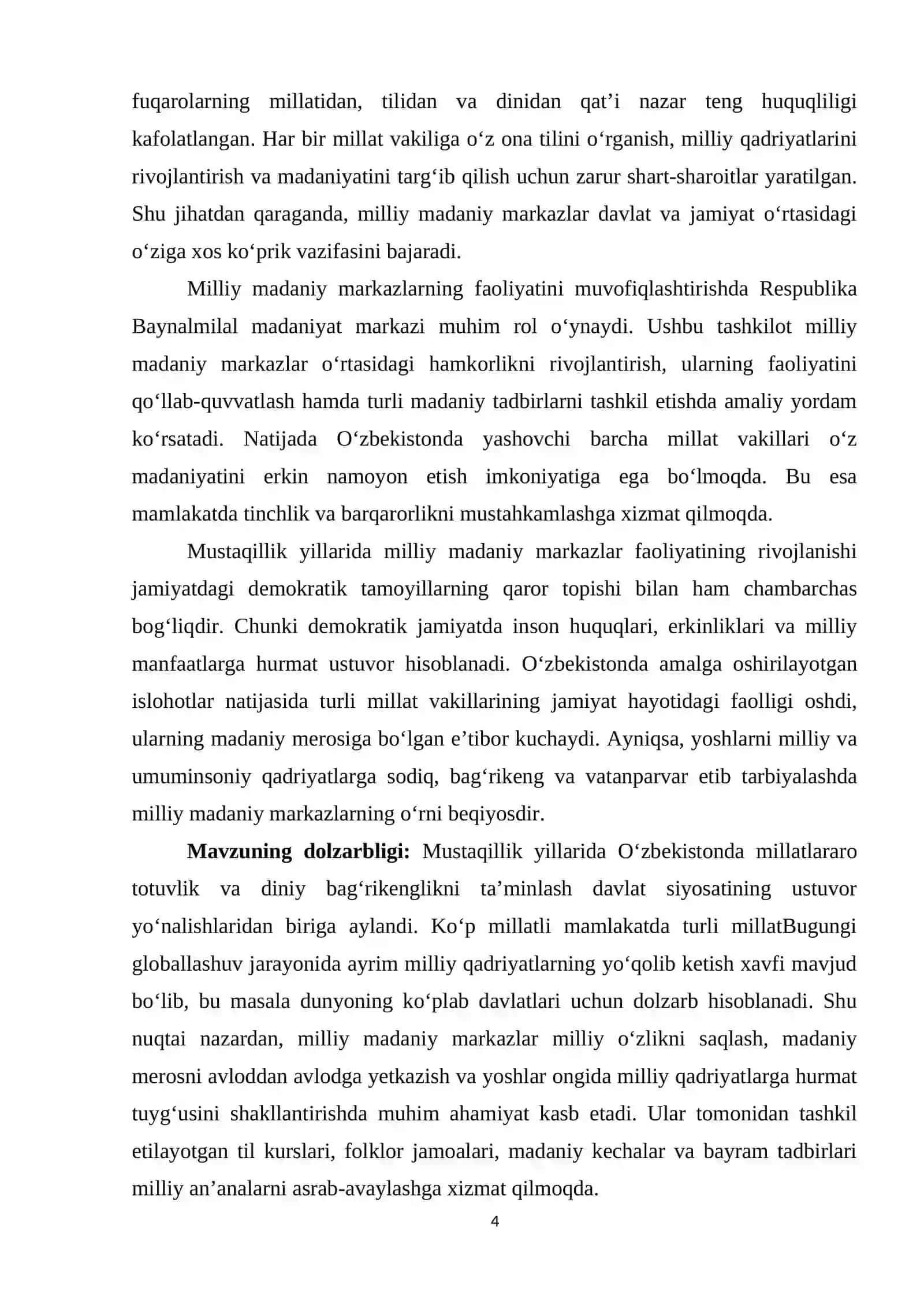 Mustaqillik yillarida Oʻzbekistonda milliy madaniy markazlar faoliyati 4