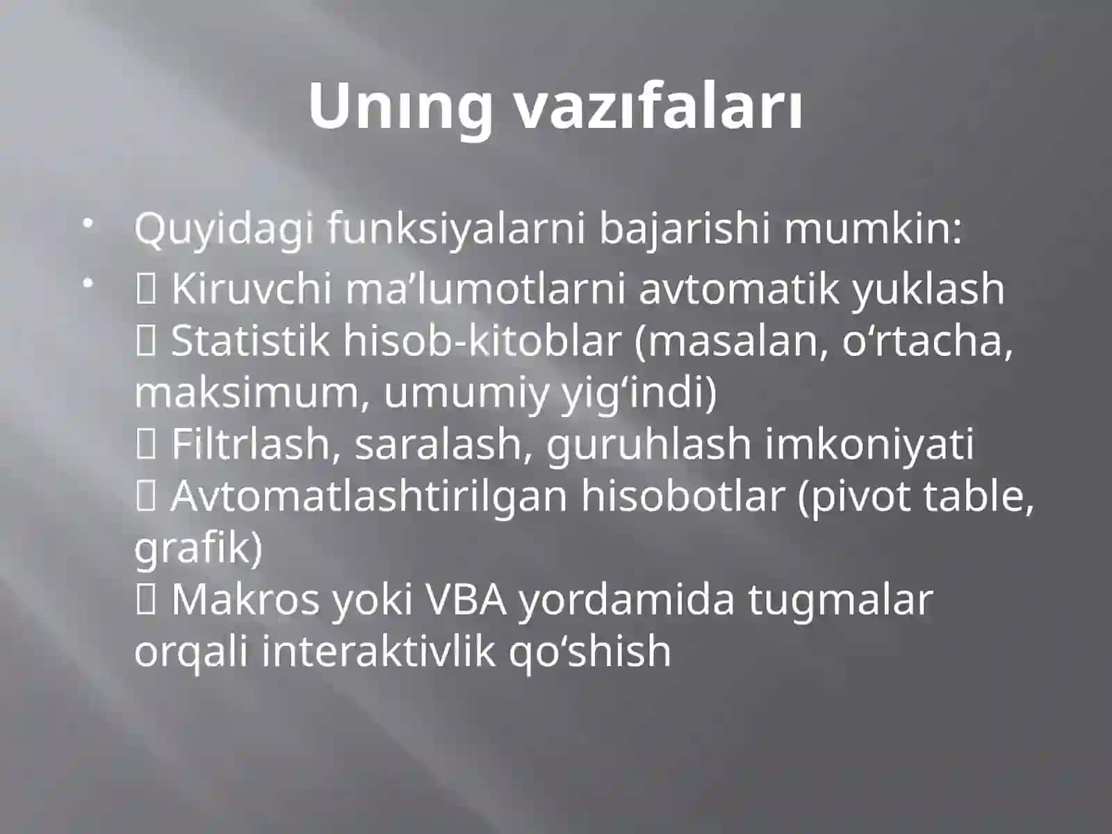 Iqtısodıy axborotlarnı jadval muharrırlarıdan foydalangan holda qayta ıshga tushırısh 4
