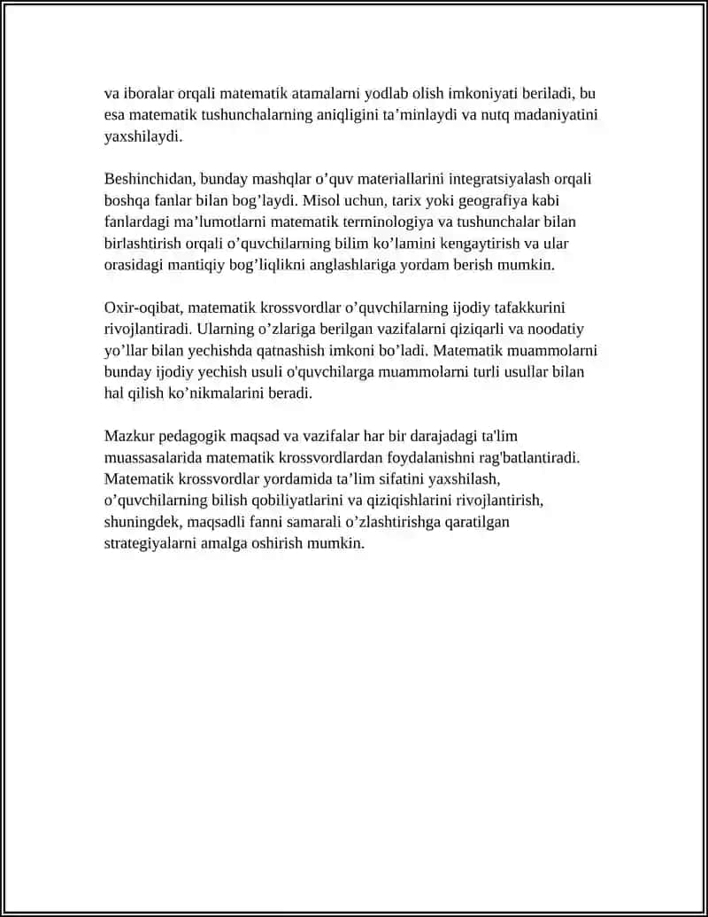 MATEMATIK KROSSVORDLARNI YARATISH VA YECHISH METODIKASI 4