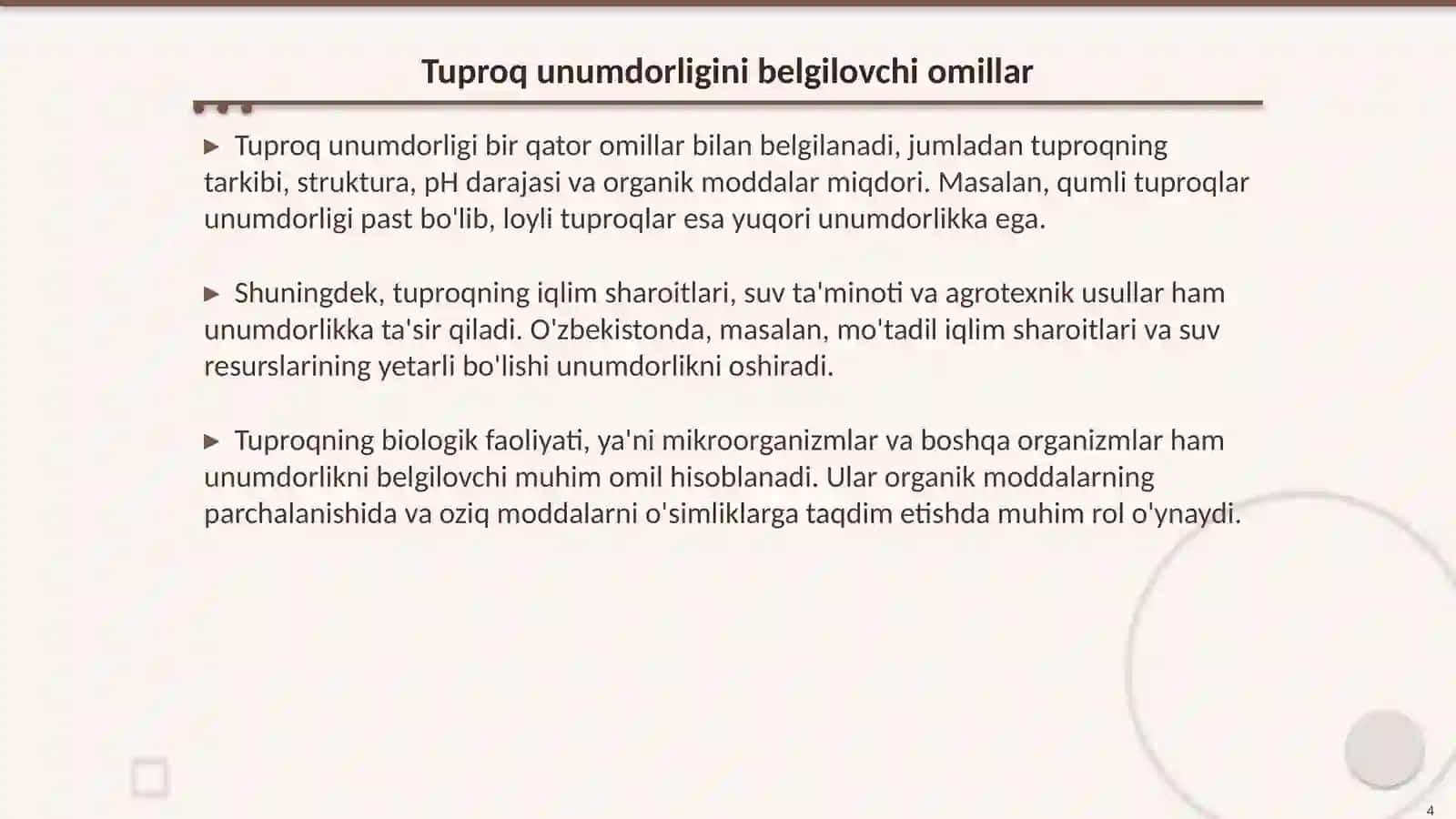 Tuproq gumusi va unumdorligi 4