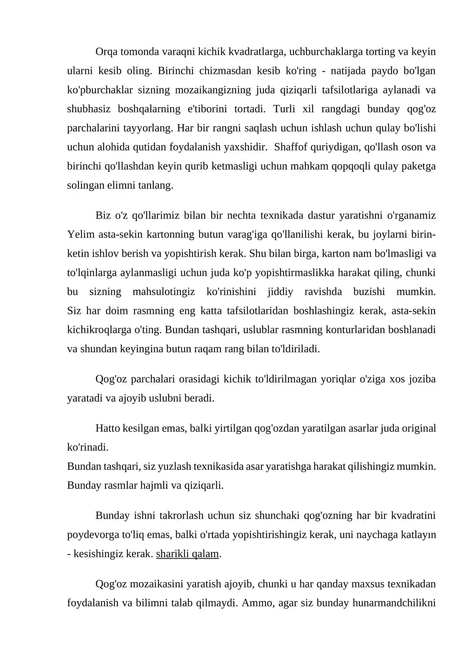 Tasviriy faoliyatga oʻrgatish metodikasi fanidan MMTda mozaika turlari 4