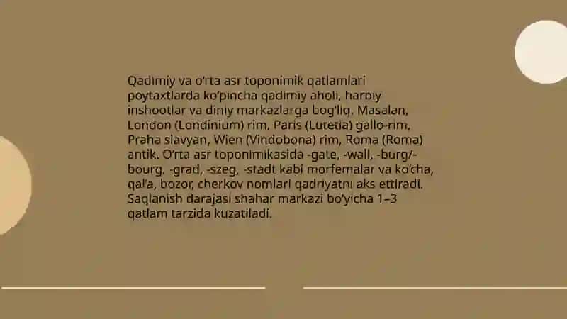 Yevropaning poytaxt shaharlari toponimikasi 4
