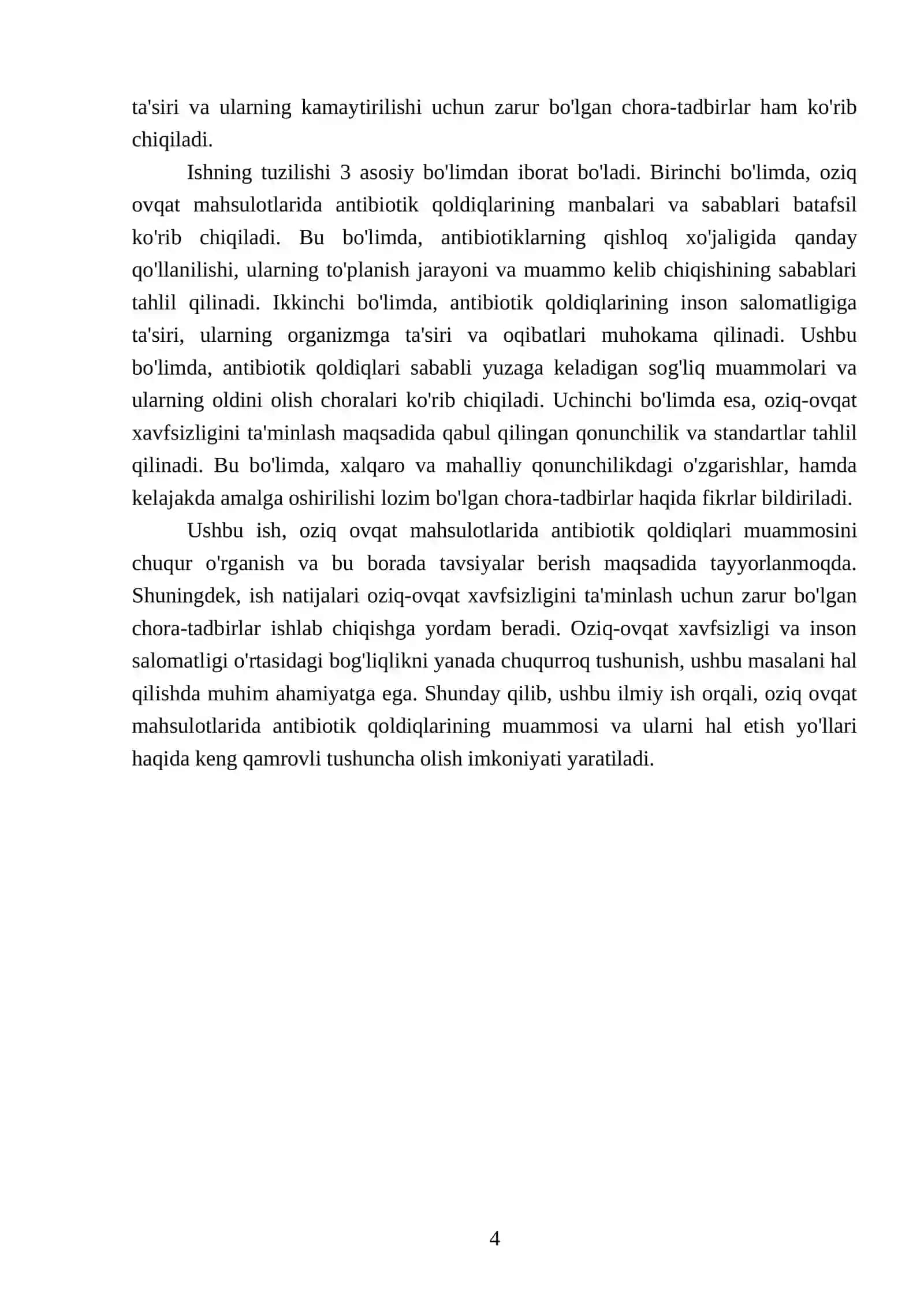 Oziq ovqat mahsulotlari tarkibidagi antibiotik qoldiqlar muomosi 4