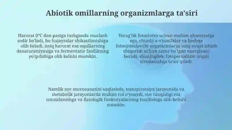 Ekologik omillarning tirik organizmlar bilan g'atashish mexanizmlari 4