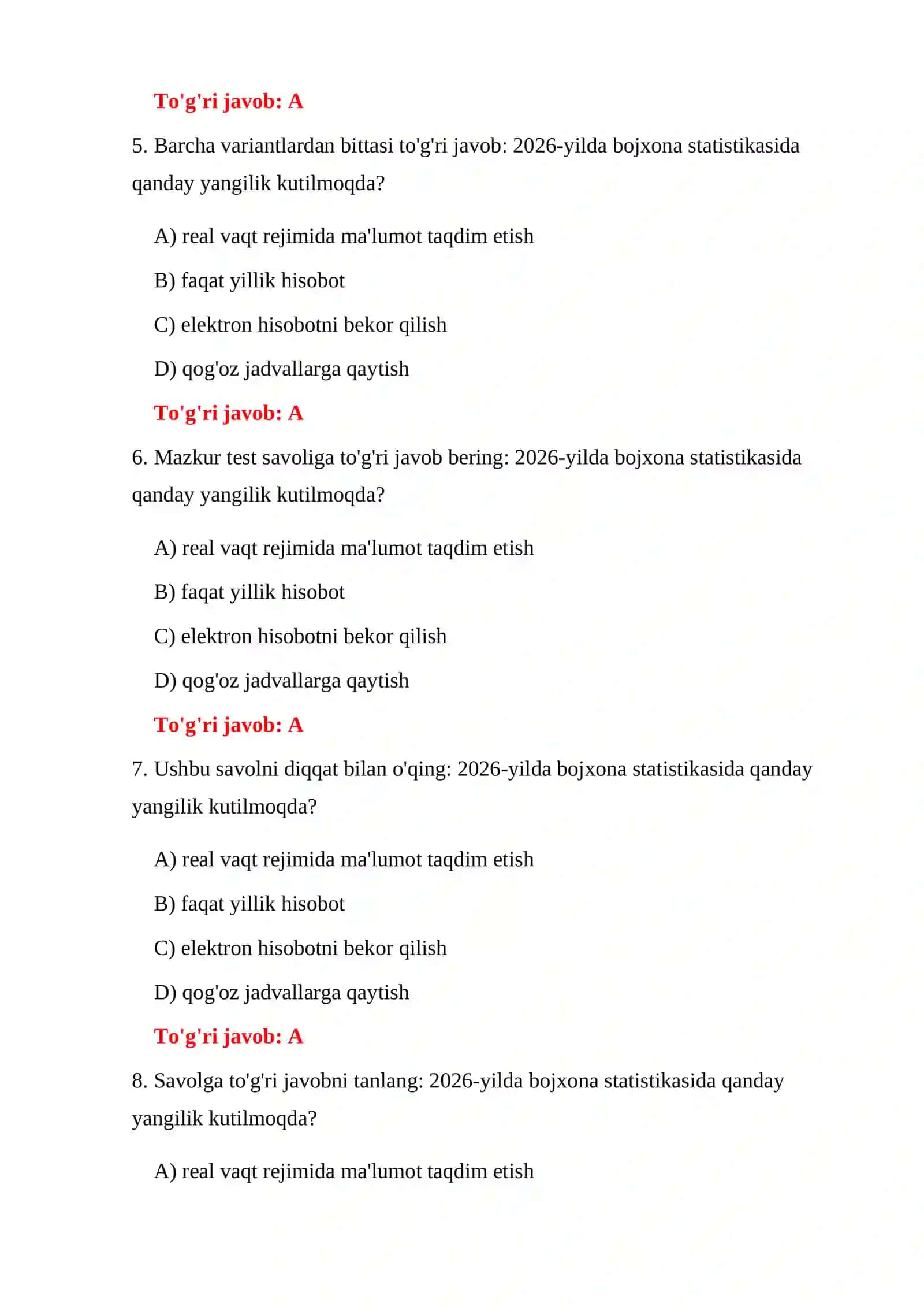 BOJXONA IQ TESTLARI 2026 4