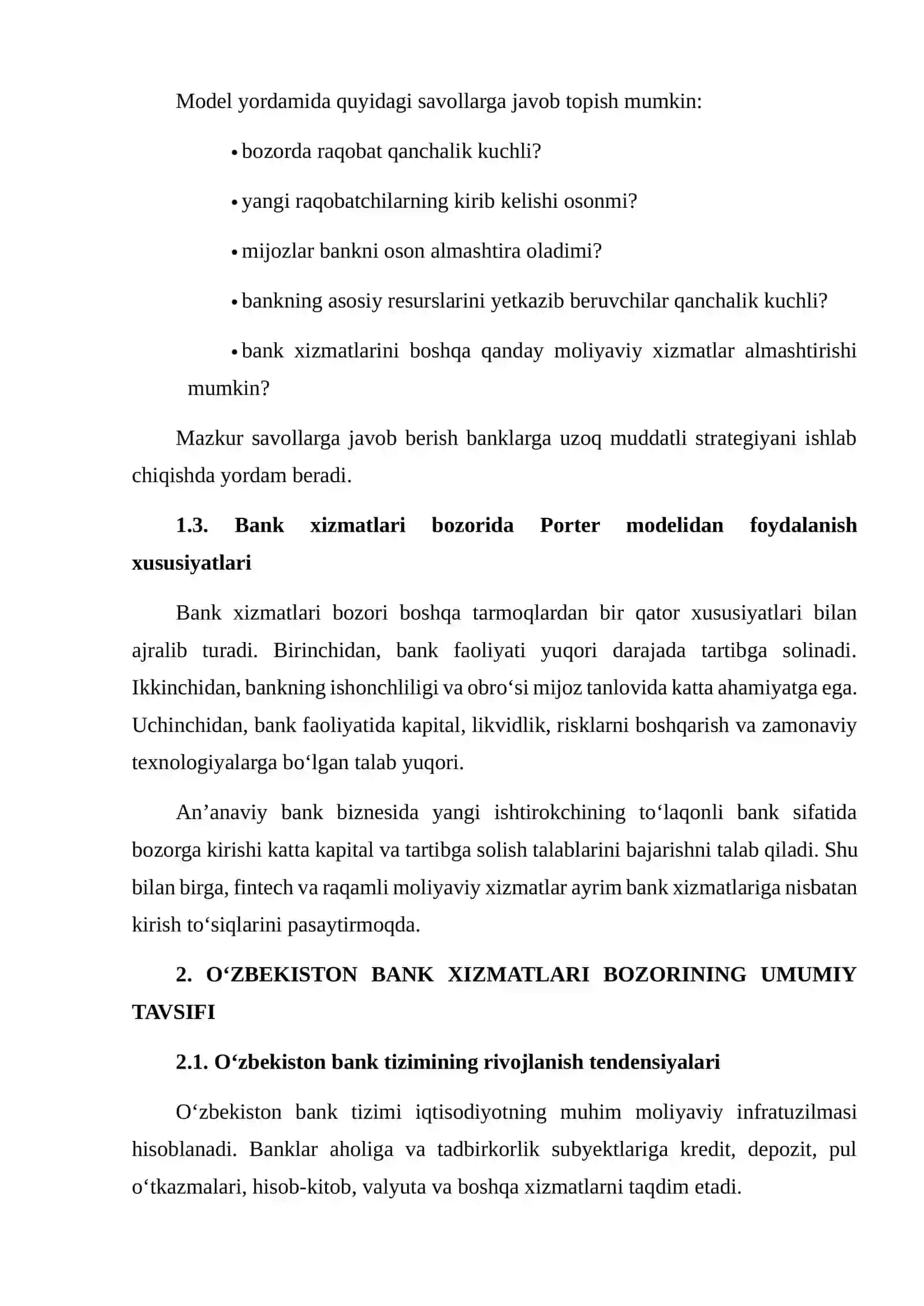 O‘ZBEKISTON BANK XIZMATLARI BOZORIDA PORTERNING 5 KUCH MODELI ASOSIDA RAQOBAT MUHITINI TAHLIL QILISH 4