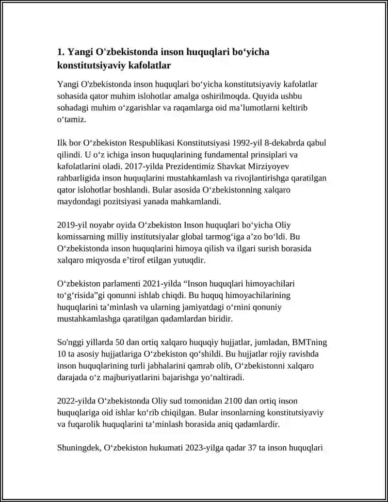 YANGI O'ZBEKISTONDA INSON HAQ-HUQUQLARI VA ERKINLIKLARI KAFOLATNING YARATILISHI 4