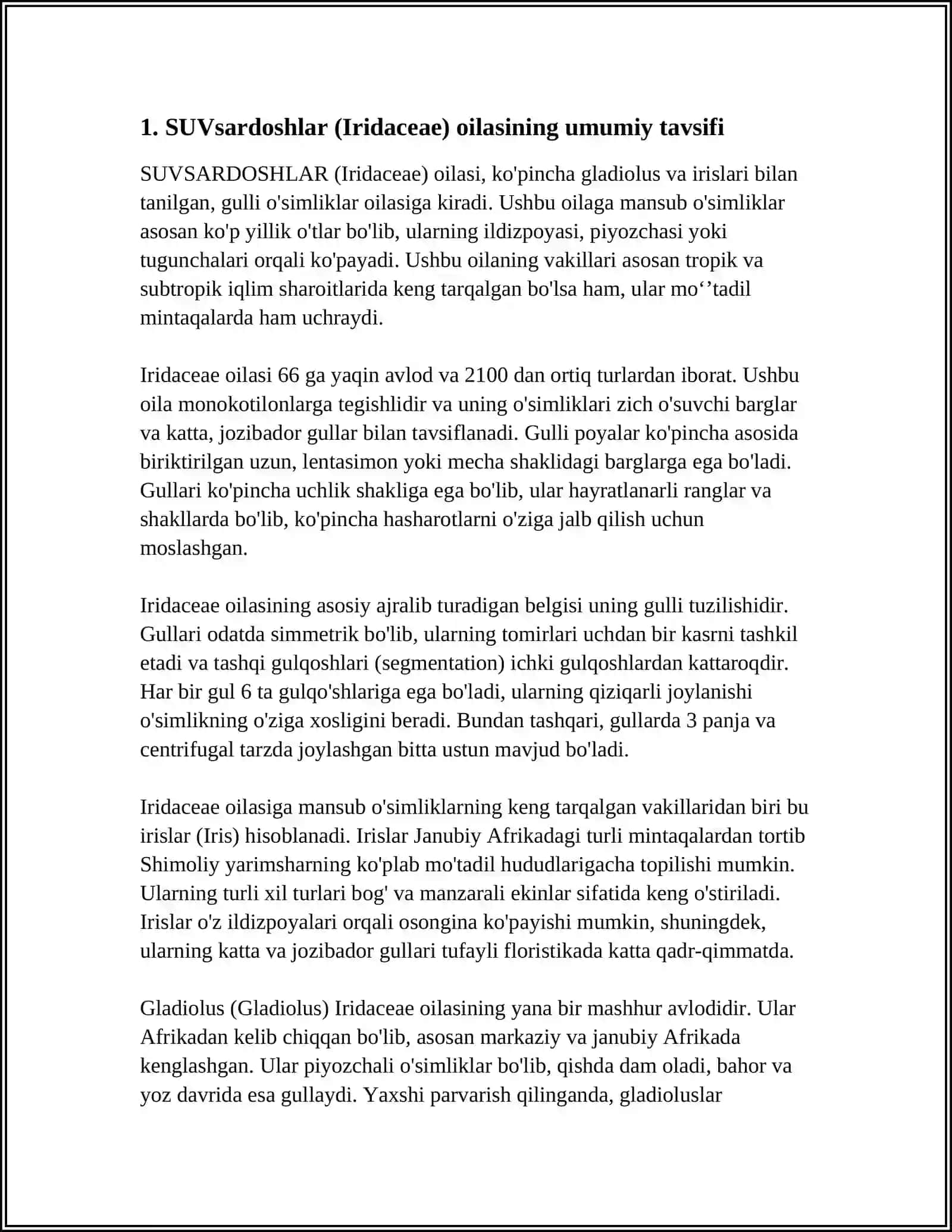 SUVsardoshlar (Iridaceae) oilasidagi turlari biologiyasi ekalogiyasi areali va xalq xo'jaligida ahamiyati 4