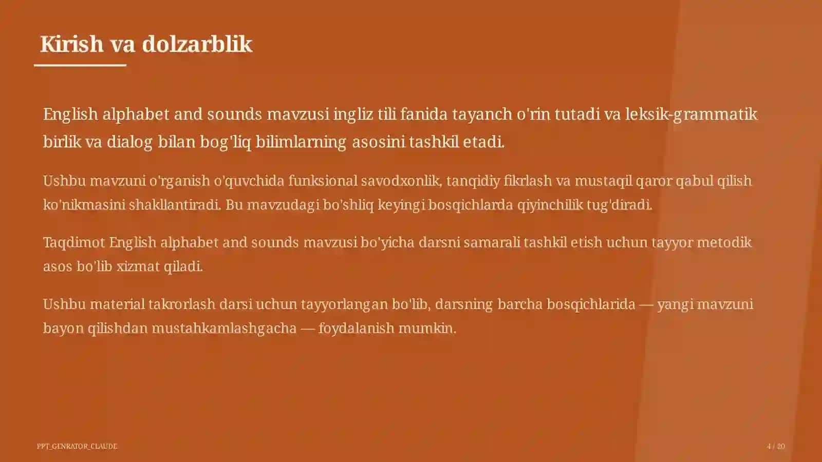Ingliz tili (1–11) — takrorlash darsi 4
