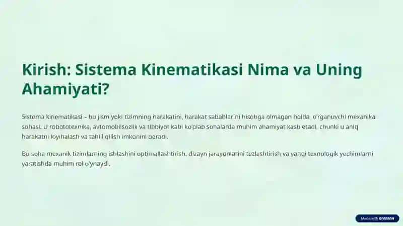 Sistema Kinematikasining Hozirgi Rivojlanish Dasturlari 4