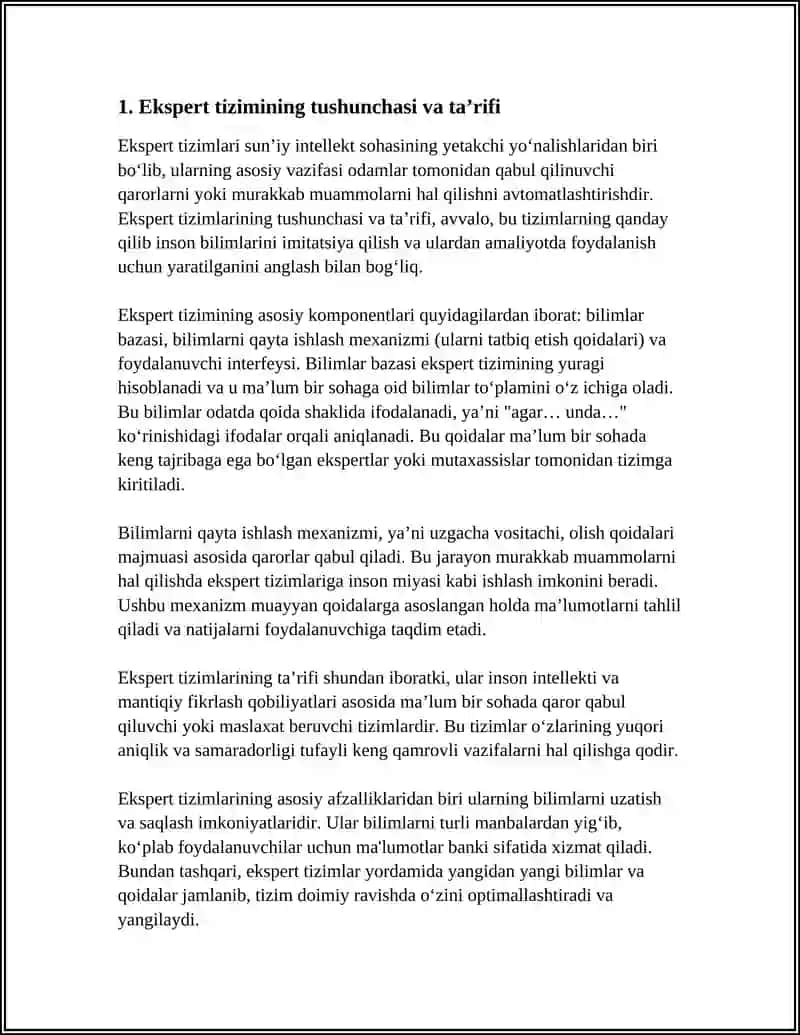 EKSPERT TIZIMLARI: TUSHUNCHASI, XUSUSIYATLARI VA BIZNESDAGI ROLI 4