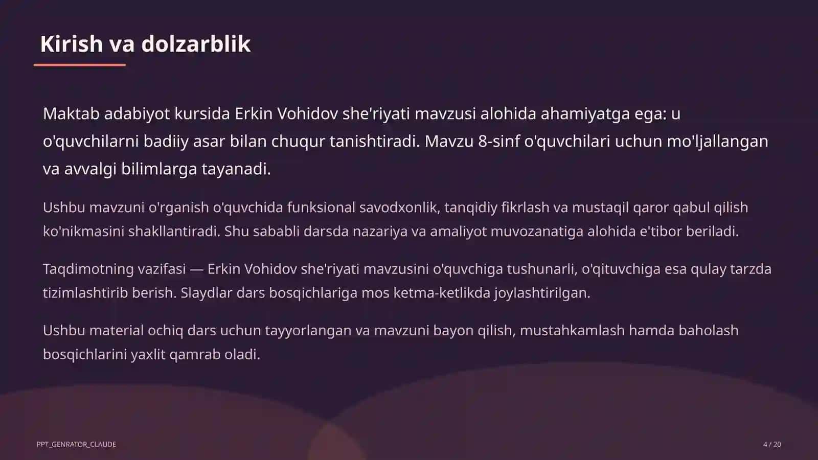 Erkin Vohidov she'riyati (8-sinf) 4