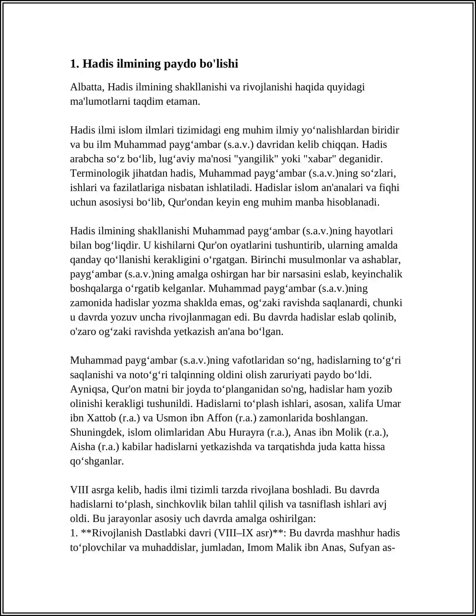 HADIS ILMNING PAYDO BO'LISHI MUHADDISLAR IMOM ISMOIL AL BUXORIY.IMOM ISO AL TERMIZIY VA BOSHQALARNING HADIS ILMI RIVOJIGA QO'SHGAN HISSALARI 4