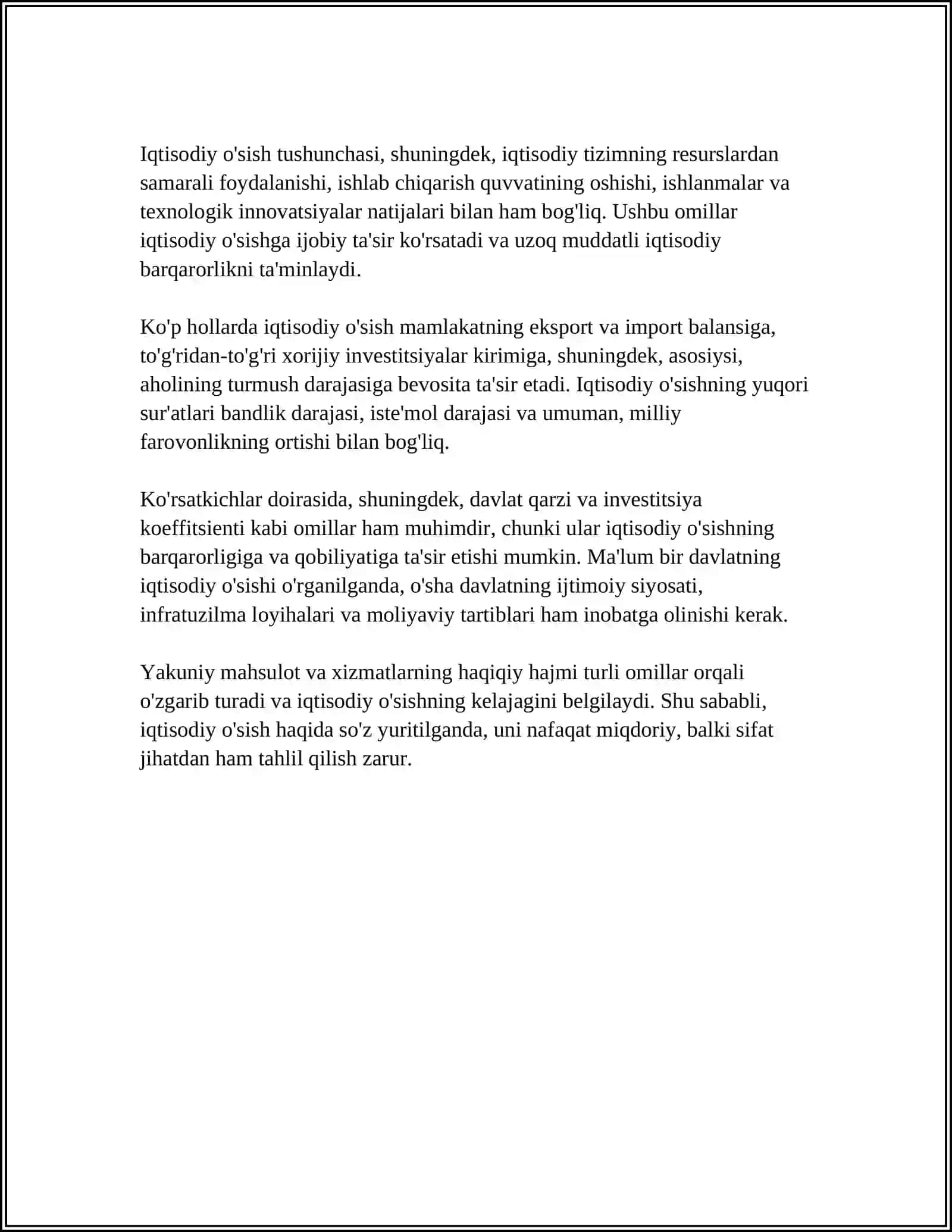 Referat: IQTISODIY O'SISHNING UMUMIY HUSUSIYATLARI 4