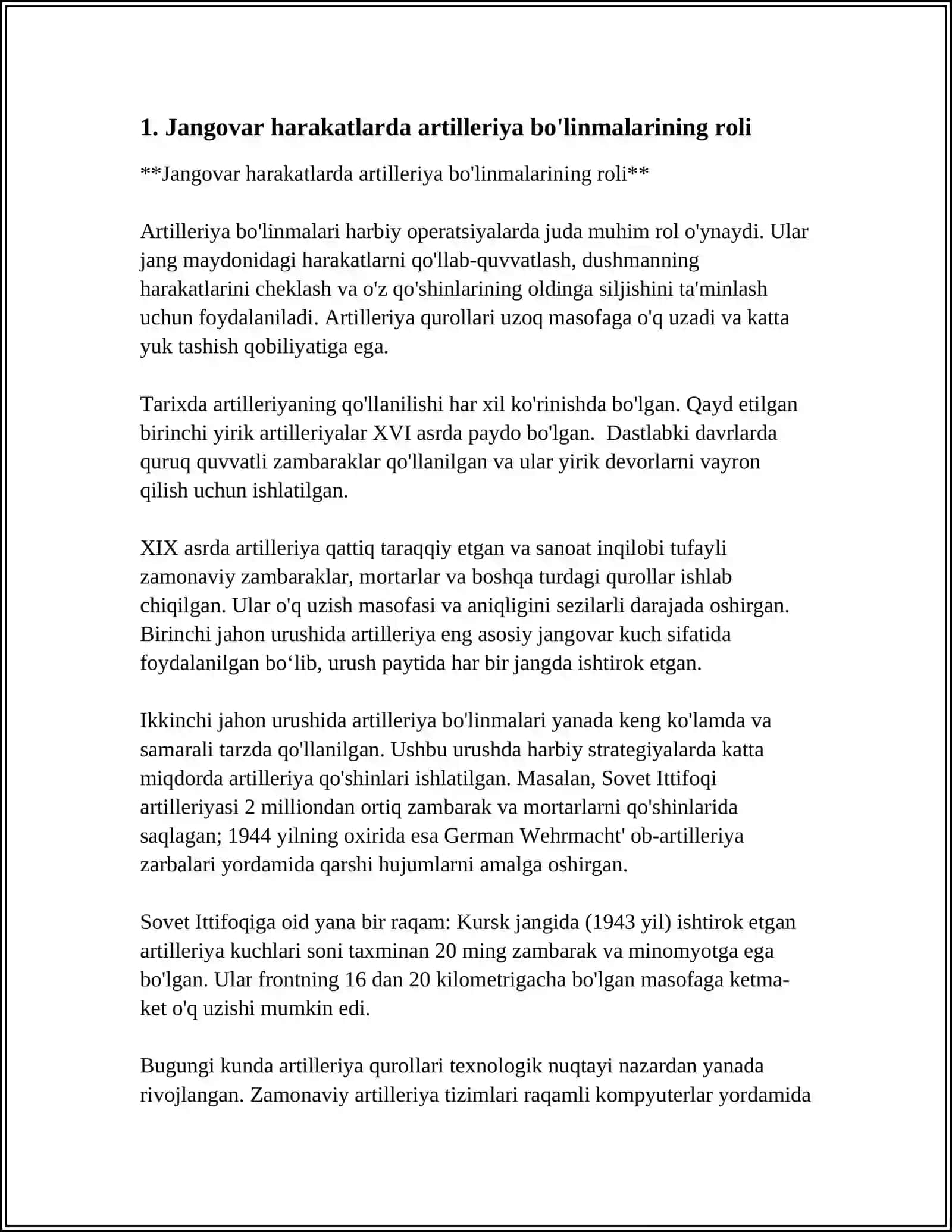 JANGOVAR HARAKATLARDA QOʻLLAB-QUVVATLOVCHI ARTILLERIYA BOʻLINMALARINI UMUMQOʻSHIN BOʻLINMALARINING UCHUVCHISIZ UCHISH APPARATI BOʻLINMALARINI OʻZARO HAMKORLIGINI TASHKILLASHTIRISH 4