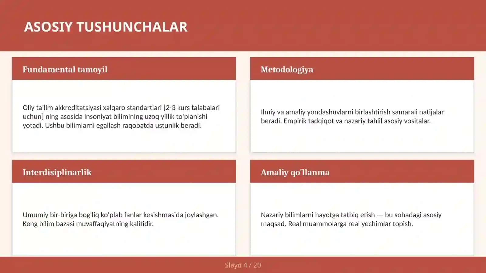 Oliy ta'lim akkreditatsiyasi xalqaro standartlari [2-3 kurs talabalari uchun] 4