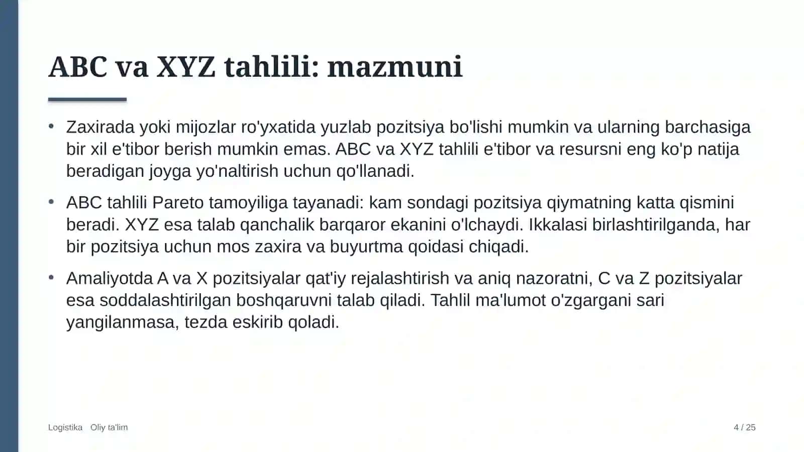 shaharlararo yo'lovchi tashishda abc va xyz tahlilini qo'llash 4367 4