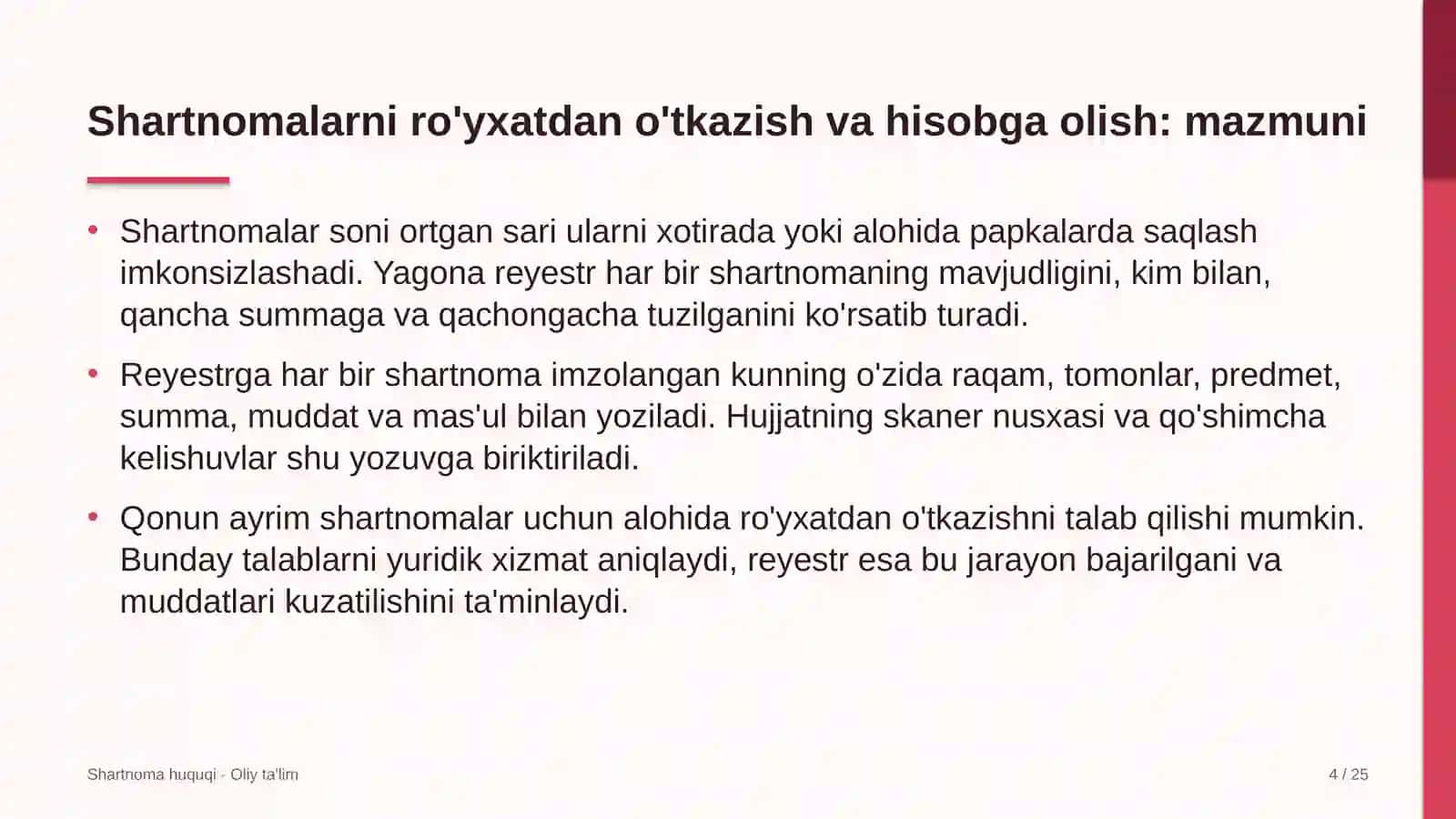 oshxonalarda shartnomalarni ro'yxatdan o'tkazish va hisobga olish 8987 4
