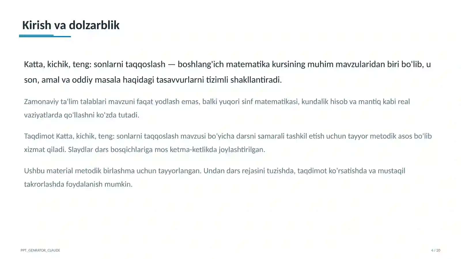Katta, kichik, teng: sonlarni taqqoslash (1-sinf) 4