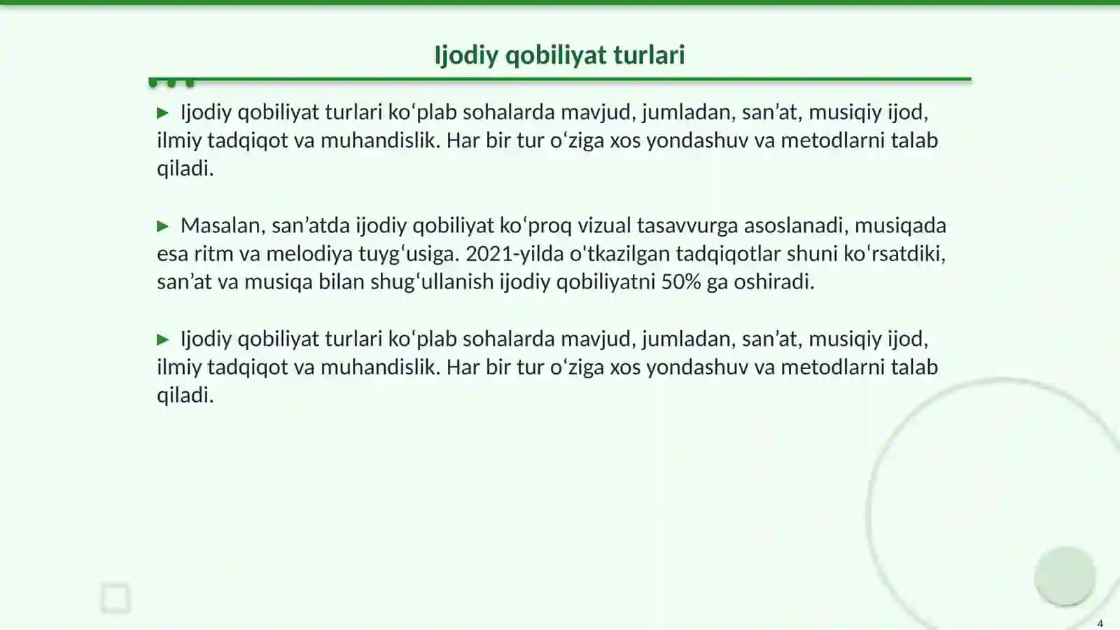 Ijodiy qobiliyatini oʻstirish 4